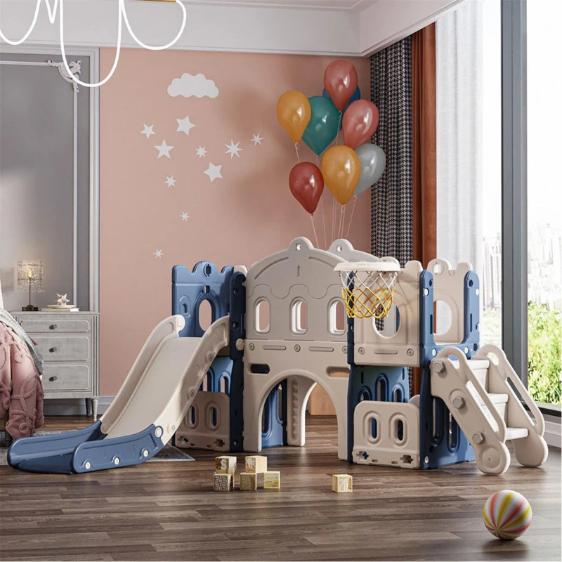 Image of KIDKID Kids Slide Climber with Basket Hoop Grey anf Blue Blue unisex Large