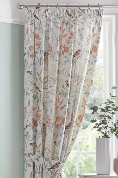 Image of Dreams & Drapes 'Caraway' Lined Pair of Pencil Pleat Curtains With Tie-Backs Terracotta