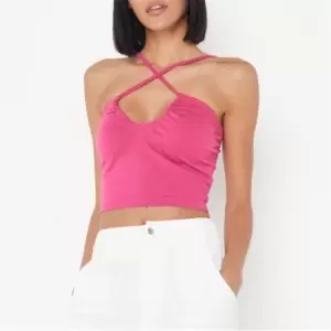 Image of Missguided Cross Front Strappy Crop Top - Pink