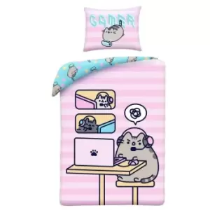 Image of Pusheen - Gamer Cotton Duvet Cover Set (Single) (Pink/Blue) - Pink/Blue