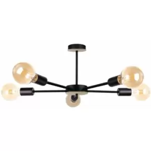 Image of Keter Sun Multi Arm Semi Flush Ceiling Light Wood, Black, 48cm, 5x E27
