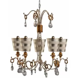 Image of 5 Bulb Chandelier Hanging Pendant LIght Silver & Cream Patina LED E27 40W Bulb