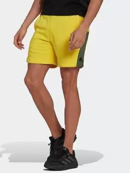 Image of adidas Future Icons Embroidered Badge Of Sport Shorts, Yellow, Size L, Men