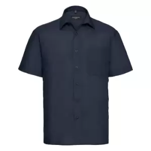Image of Russell Collection Mens Short Sleeve Poly-Cotton Easy Care Poplin Shirt (15.5) (French Navy)
