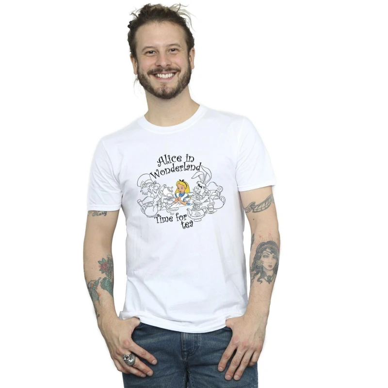 Image of Disney Men Alice In Wonderland Time For Tea T-Shirt in White Size: Small White S Male 5063283631113