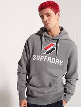 Image of Superdry Code Logo Hoodie, Dark Charcoal, Size L, Men