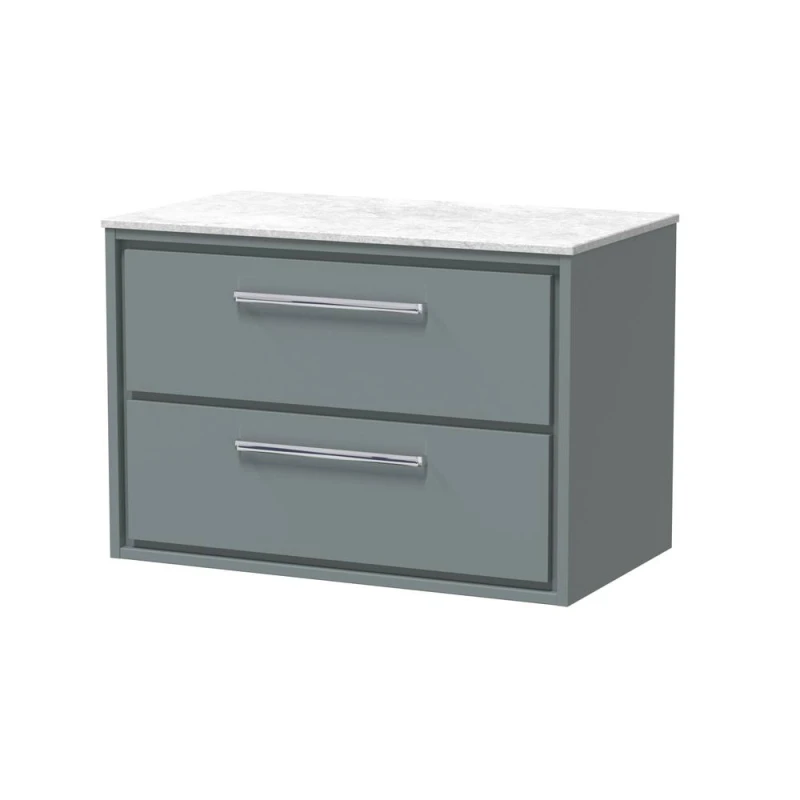 Image of Balterley 800mm Wall Hung 2-Drawer Vanity with Marble Worktop - Coastal Grey Grey Unisex