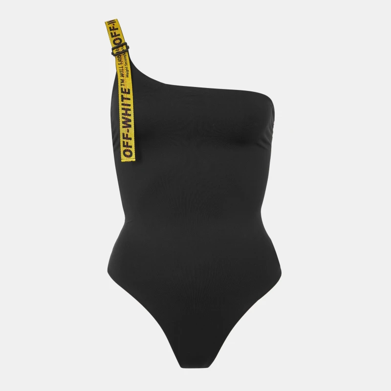 Image of Off White Womens Logo Asymmetric Swimsuit Black female 4 (3XS)