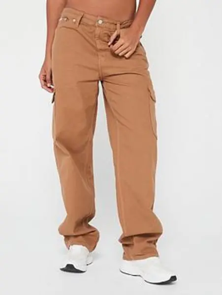 Image of Calvin Klein Jeans 90&Rsquo;S Straight Leg Cotton Cargo Trousers - Brown