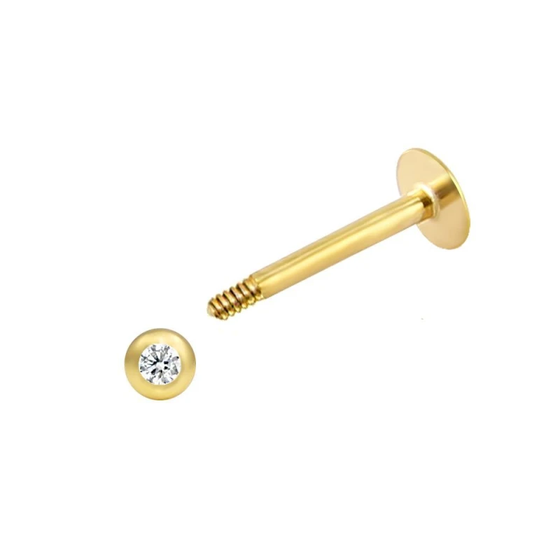Image of Jewelco London 9ct Gold CZ 1.1mm Labret Stud Body Bar Piercing, 11mm (8mm Bar) - JBJ125 Gold unisex