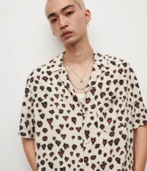 Image of AllSaints Mens Romansu Heart Leopard Shirt, White/Red/Black, Size: M