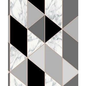 Image of Sublime Marble Geometric Charcoal Wallpaper 10m
