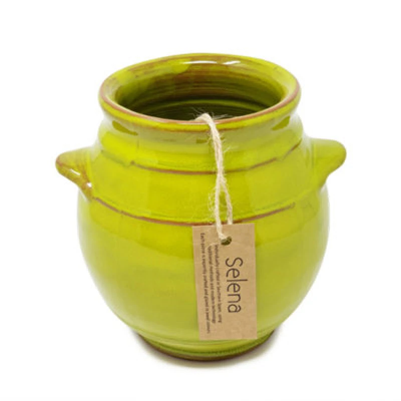Image of Verano Spanish Ceramics Selena Glazed Hand Dipped Kitchen Dining Utensil Jar Lime Green (H) 16Cm X (D) 16.5Cm