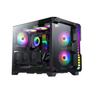 Image of CIT Pro Android X Gaming Cube Black Case with 3 x 120mm Infinity ARGB Fans 1 x 6-Port Fan Hub Tempered Glass Front and Side Panels