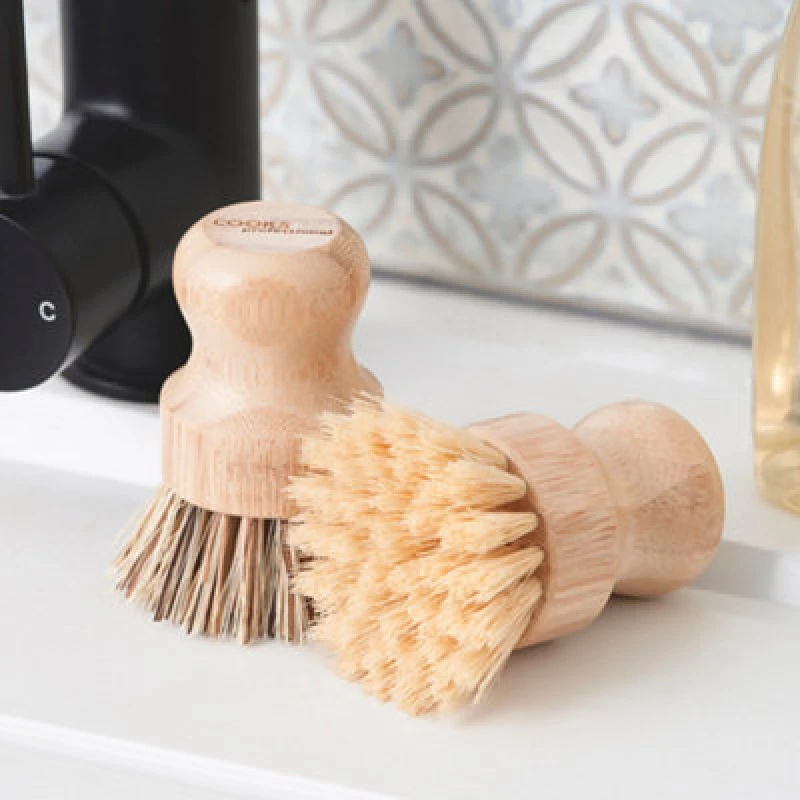 Image of Cooks Professional Set Of 2 Bamboo Pot Brushes - Eco Friendly Plastic Free Washing Up Scrubbing Brush Cleaning Tools