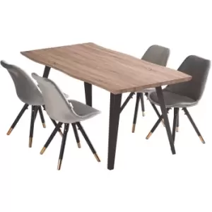 Image of 5 Pieces Life Interiors Sofia Rocco Dining Set - an Oak Rectangular Dining Table and Set of 4 Dark Grey Dining Chairs - Dark Grey