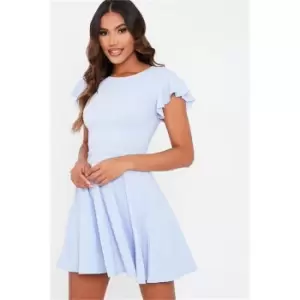 Image of I Saw It First Baby Blue Stretch Crepe Flutter Sleeve Skater Dress - Blue