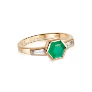 Image of Rings 18ct Gold Plate Beloved Green Onyx Hexagon Ring 18ct Gold Plate