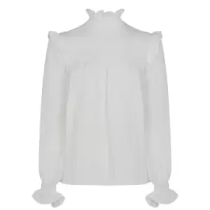 Image of French Connection Boza Crinkle Smocked Top - White