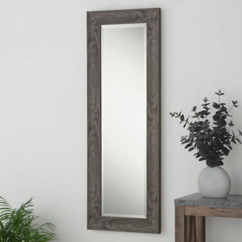 Image of Yearn Mirrors Yearn Mirrors Rustic Grey Wood Effect Scooped Framed Mirror 129.5x45.5cm in Pale Green Pale Green One Size Unisex 0716053064622