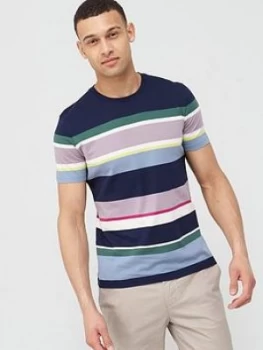 Image of Ted Baker Sleep Stripe T-Shirt - Multi, Dark Navy, Size 5, Men