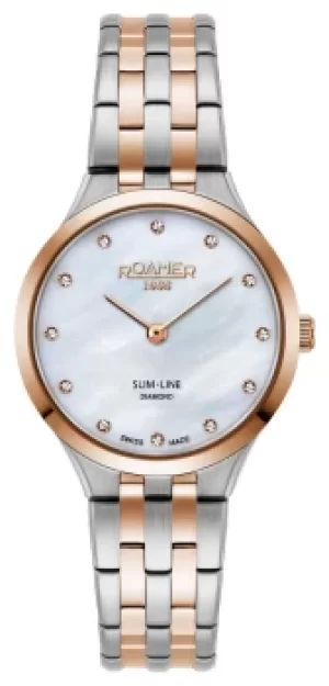 Image of Roamer Slim-Line Classic Ladies White MOP Diamond Dial Rose Watch