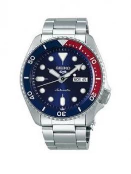 Image of Seiko Seiko 5 Stainless Steel Blue Dial Red Accent Bezel Bracelet Watch