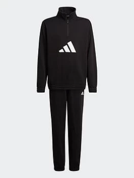 Image of adidas Older Boys Badge Of Sport Fleece Tracksuit - Black/White, Size 9-10 Years