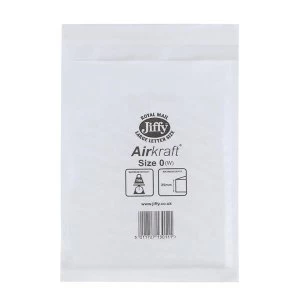 Image of Jiffy Airkraft Size 0 Postal Bags Bubble lined Peel and Seal 140x195mm White 1 x Pack of 100 Bags