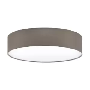 Image of Flush Ceiling Light Colour White Shade Taupe White Fabric Bulb E27 3x60W