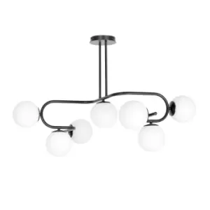 Image of Ragi Black Globe Ceiling Light with White Glass Shades, 7x E14