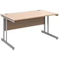 Image of Rectangular Straight Desk with Beech Coloured MFC Top and Silver Frame Cantilever Legs Momento 1400 x 800 x 725 mm