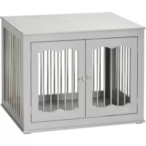 Image of Dog Crate End Table w/ Locks and Latches, for Medium Dogs - Grey - Pawhut