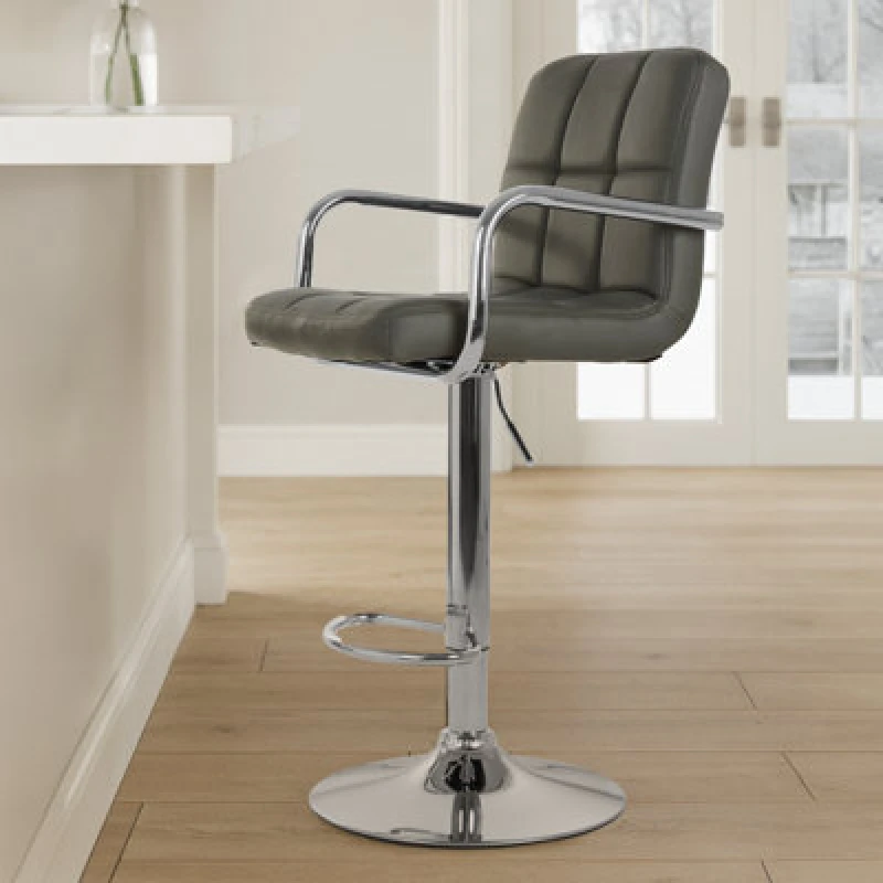 Image of Premier Housewares Interiors by Premier Starz Leather Effect Bar Chair Grey