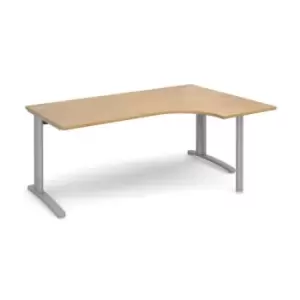 Image of Office Desk Right Hand Corner Desk 1800mm Oak Top With Silver Frame 1200mm Depth TR10 TBER18SO