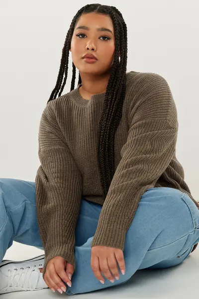 Image of Yours Ribbed Knit Jumper Brown