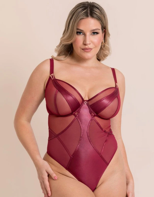 Image of Scantilly Womens Suspense Plunge Bodysuit in Purple Size: 32G Purple Female 32G