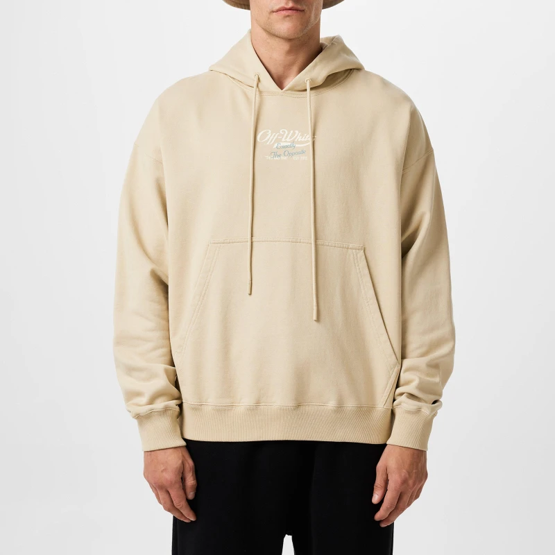 Image of Off White Mens Script Hoodie, Logo Hoodie Beige male XS