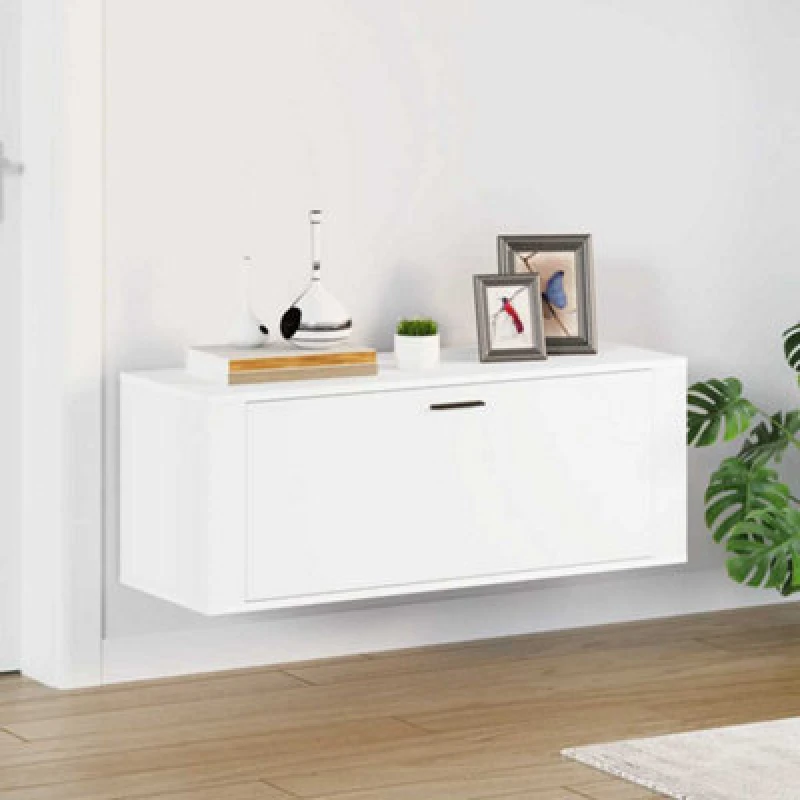 Image of Vidaxl Wall Shoe Cabinet White 100X35X38cm Engineered Wood