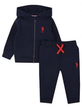 Image of U.S. Polo Assn. Toddler Boys Core Zip Through Sweat Set - Blue, Size Age: 36 Months