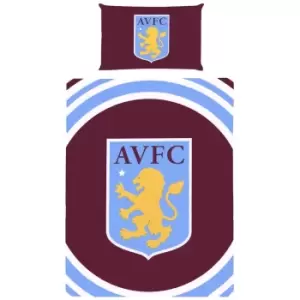 Image of Aston Villa FC Crest Duvet Cover Set (Single) (Claret Red/Sky Blue/White)