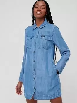 Image of Superdry Vintage Oversized Shirt Dress -mid Wash, Blue, Size 10, Women