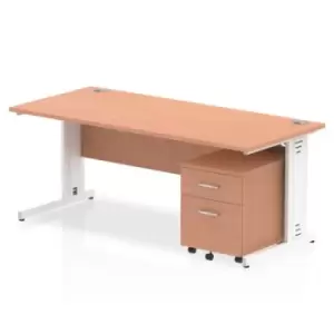 Image of Impulse 1800 x 800mm Straight Office Desk Beech Top White Cable Managed Leg Workstation 2 Drawer Mobile Pedestal
