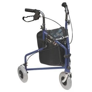 Image of Aidapt Three Wheeled Steel Walker in Blue with Bag