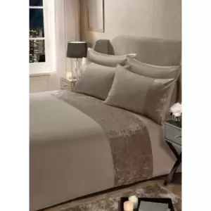 Image of Sienna Crushed Velvet Panel Duvet Cover With Pillow Case Set Natural Double