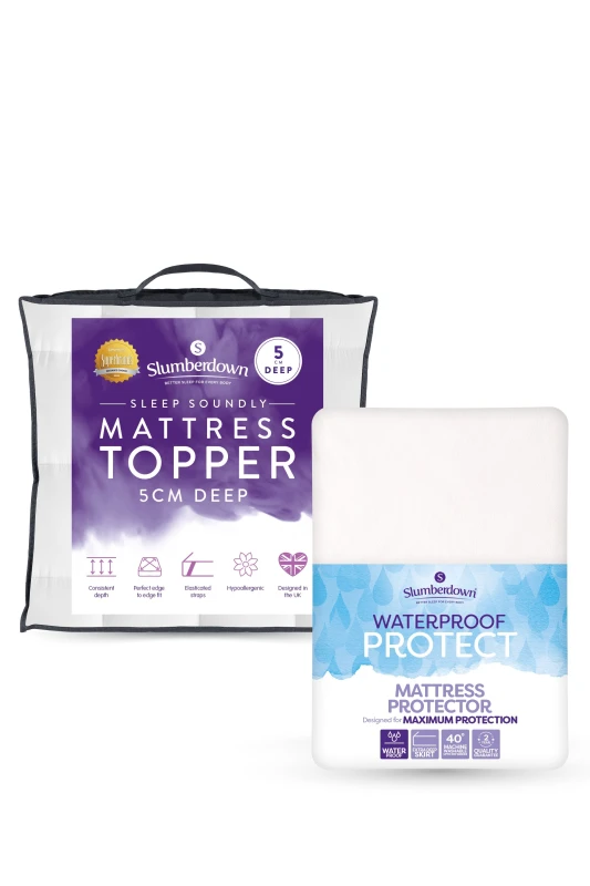 Image of Slumberdown Slumberdown 5cm Mattress Topper & Waterproof Mattress Protector in White Size: King White King Unisex 5061016122907