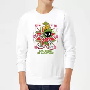 Image of Looney Tunes Eat Drink Be Martian Christmas Jumper - White - XL