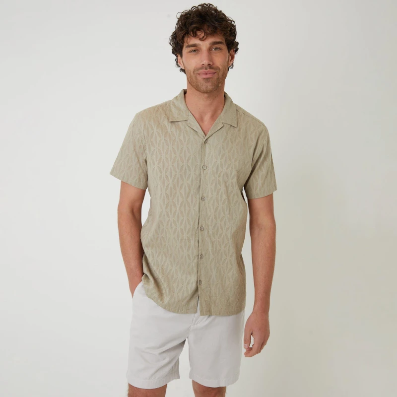 Image of Threadbare Cotton Pluck Textured Short Sleeve Shirt Stone male XXL