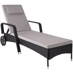 Image of Sun lounger Cassis rattan aluminium - reclining sun lounger, garden lounge chair, sun chair - black