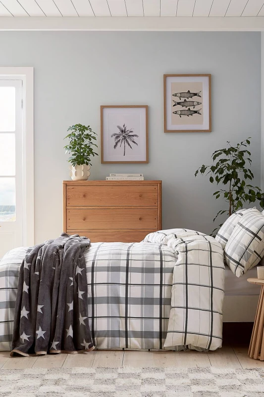 Image of Helena Springfield 'Hudson Check' Brushed Cotton Duvet Cover Set in Charcoal Size: Double Charcoal Unisex Double